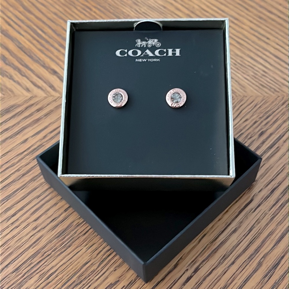 Coach Open Circle Stone Stud Earrings - Rose Gold